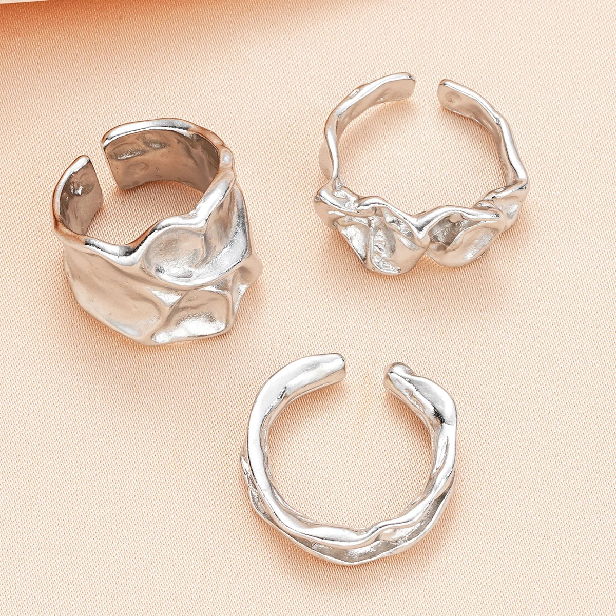 3 Stück Punk Chunky Irreguläre Ringe Set für Damen Kreative Geometrische Verstellbare Offene Fingerringe Mode Statement Schmuck Mädchen