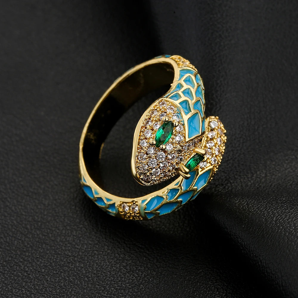 NEWBUY Fashion 6 Farben Emaille Expoxy Schlange Offene Ringe Für Frauen Luxus AAA Zirkonia Pave Fassung Kupfer Schmuck Weiblich