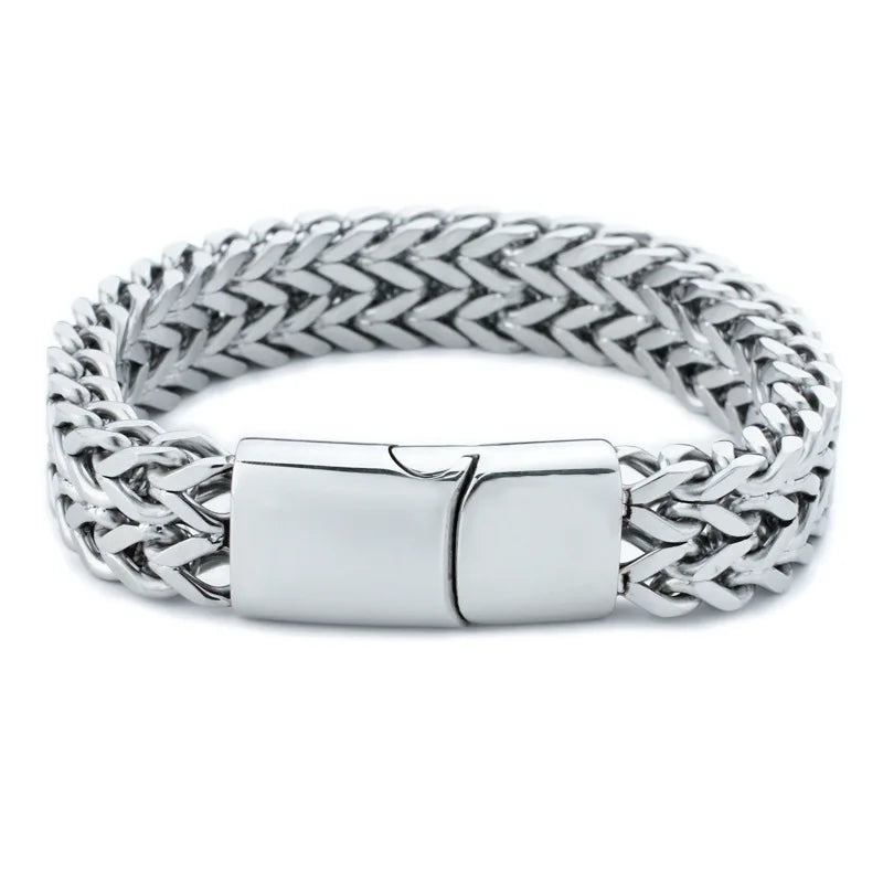 Edelstahlarmband geflochtene Doppelreihe vorn hinten Fischschuppen-Legierung Magnetschnalle Armband mit Kiel-Schmuck neues Modell