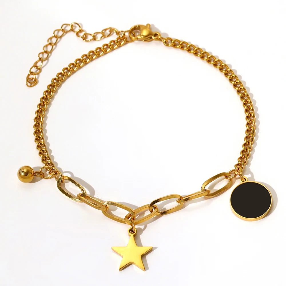 Edelstahlarmbänder Retro-Stern-Anhänger Büroklammer-Kette Schwarz Hell Luxus-Armband für Damen Schmuck Feiertage Bankett Geschenk