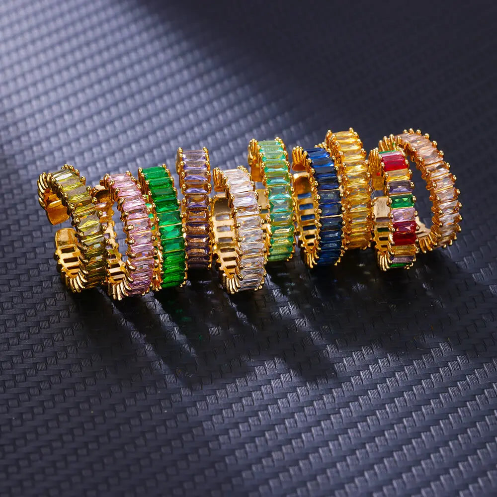 Goldfarbene Zirkonia-Ringe für Damen Offener Edelstahl Grüner Luxus-Kristall-Fingerring Boho Schmuck Hochzeitsfeier Geschenk