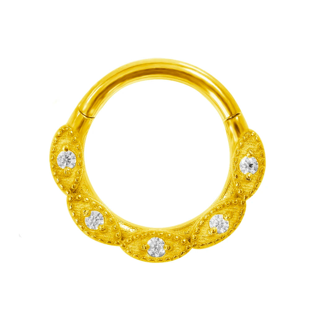 Anillo de nariz con flores, tabique, 100 % acero quirúrgico 316L, circonita, clicker, perforación Daith, cartílago de oreja, aro Helix, flores, gotas de agua