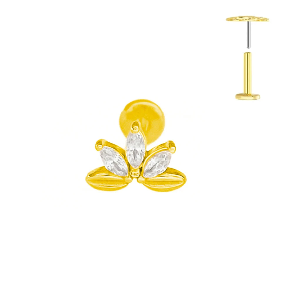 ASTM F136 G23 Titan Blumen Piercing Push-In Zweig Ohrring Stecker Anhänger Gewindefreies Labret Piercing Knorpel Körperschmuck