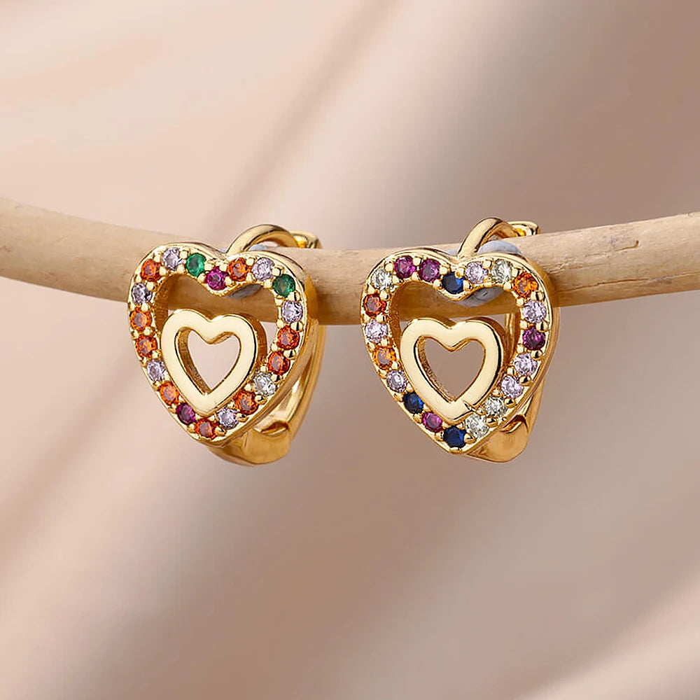 Hohle Zirkon-Herzohrringe für Frauen, Edelstahl, Goldfarben, Herz-Ohrring, Luxuriöser Hochzeitsschmuck für Paare, Geschenk, kostenloser Versand