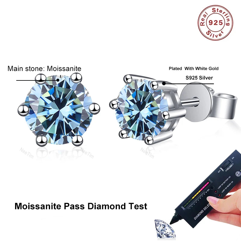 NeeTim Pendientes de Moissanita de 0,5 ct, 1 ct, 2 ct para mujer, de plata de ley 925, en verde, rosa, negro, azul y gris, con circonitas brillantes
