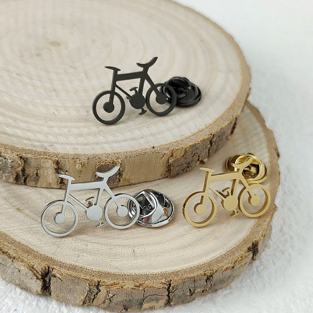 New punk style bicycle hollow stainless steel gold-plated badge, suit lapel pin waterproof black, men's brooch set