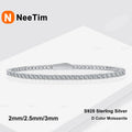 NeeTim 2mm 2.5mm 3mm 4mm Moissanit Tennisarmband 925 Sterling Silber mit Weißgold Plattiert Armbänder für Damen Herren Großhandel