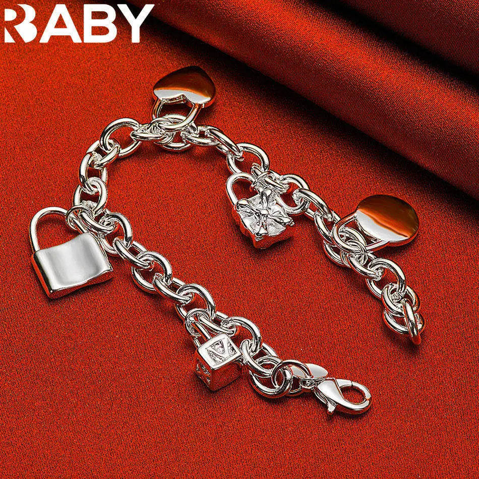 URBABY 925 Sterling Silber Schloss Anhänger Armbänder für Frauen Hochzeit Party Jahrestag Geschenk Mode Edler Schmuck