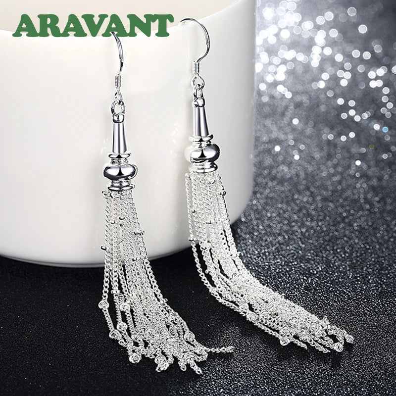 Pendientes colgantes largos de múltiples cadenas de plata 925 Aravant para mujer, joyería de boda