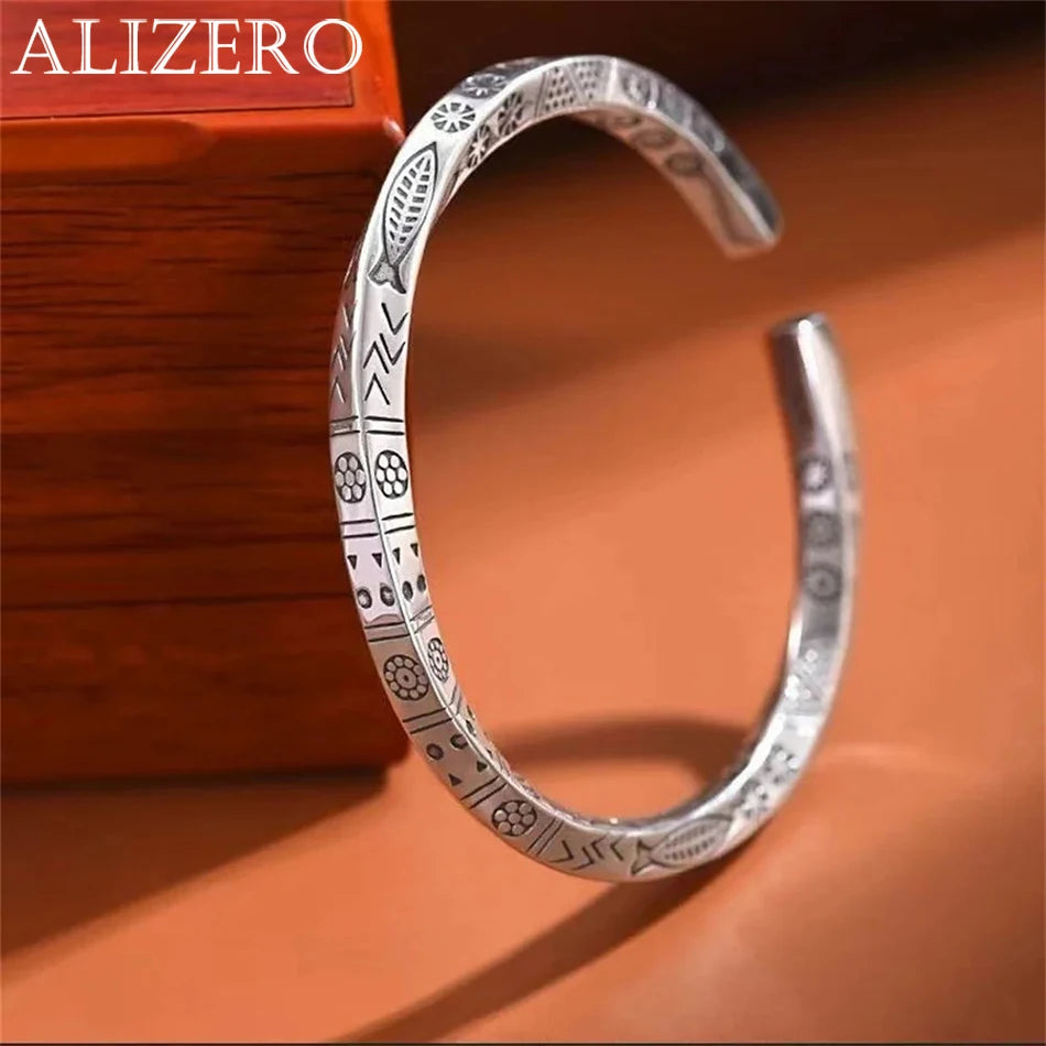 ALIZERO 925 Sterling Silber Herren Offener Armreif Bohemian Möbius Schleife Armband Für Damen Totem Trendige Schmuck Accessoires