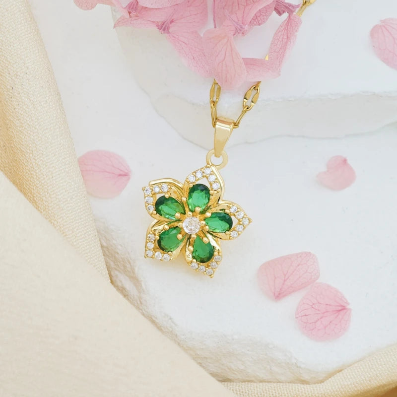 1pc Stainless Steel 5-Petal Flower Necklace With Rotating Pendant For Women Valentines Mom Mother Mother's Day Gift