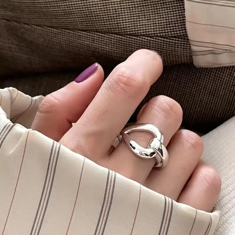 VENTFILLE 925 Sterling Silver Rings INS Fashion Hip Hop Vintage Couples Hollow Lines Punk Thai Silver Party Adjustable  Jewelry