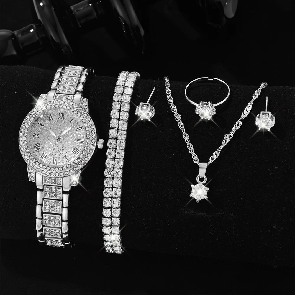 Luxus Damen Gold Uhr Mode Damen Quarz Diamant Armbanduhr Elegante weibliche Armbanduhr Set Reloj Mujer