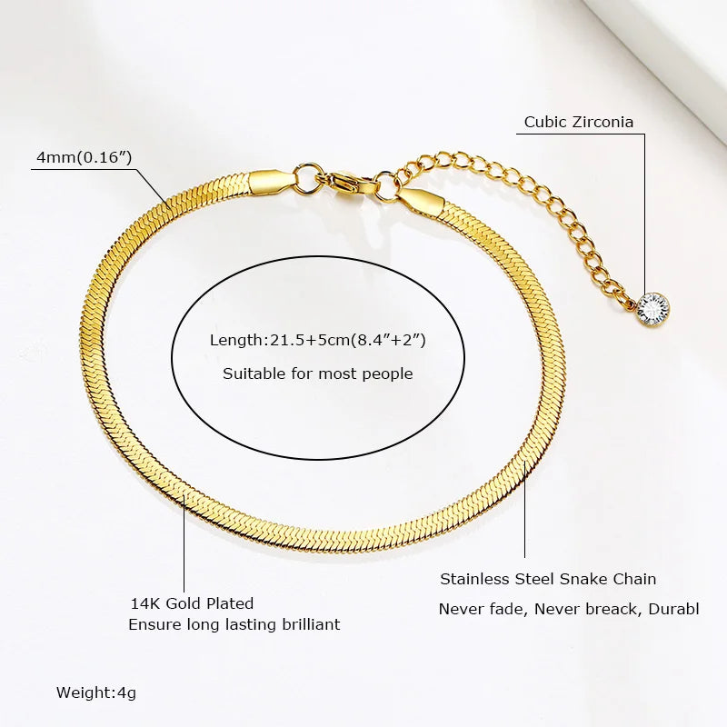 Schlangenketten-Fußkettchen für Damen und Mädchen, verstellbar, Sommer-Strand-Fußkettchen, Armband, Muttertagsgeschenke, Edelstahl, nicht allergisch