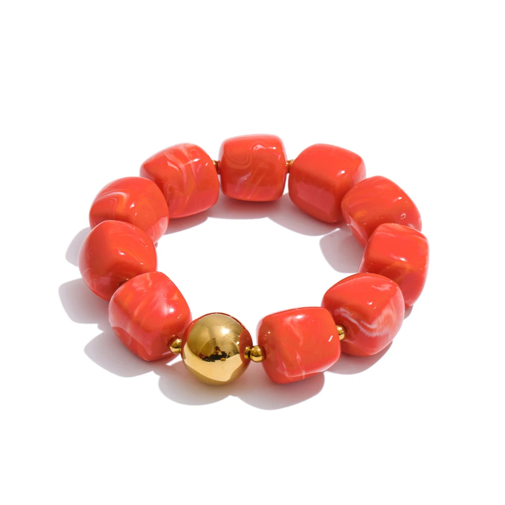 Yhpup Acryl Quadratperlen Kette Halskette Armband Armreif Edelstahl Handgemachter Schmuck Wasserdicht Grün Khaki Pink Bernstein