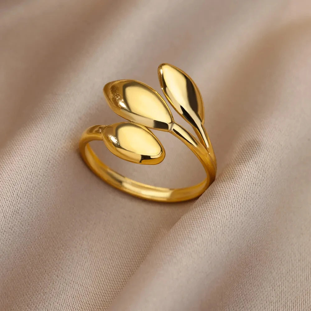 316L Edelstahlringe für Frauen Goldfarben Mehrlagiger Geometrischer Offener Ring Vintage Wasserdichter Hochzeit Ästhetischer Schmuck Geschenke