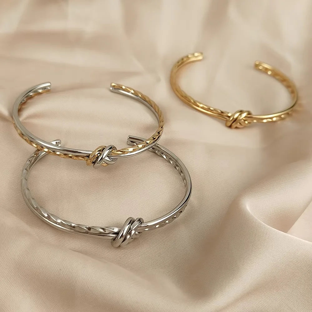 Damen Armreifen Gedrehte Wickelknoten Armband Punk Edelstahl Schmuck für Männer Frauen Arm Manschette Armbänder Armreif Accessoires