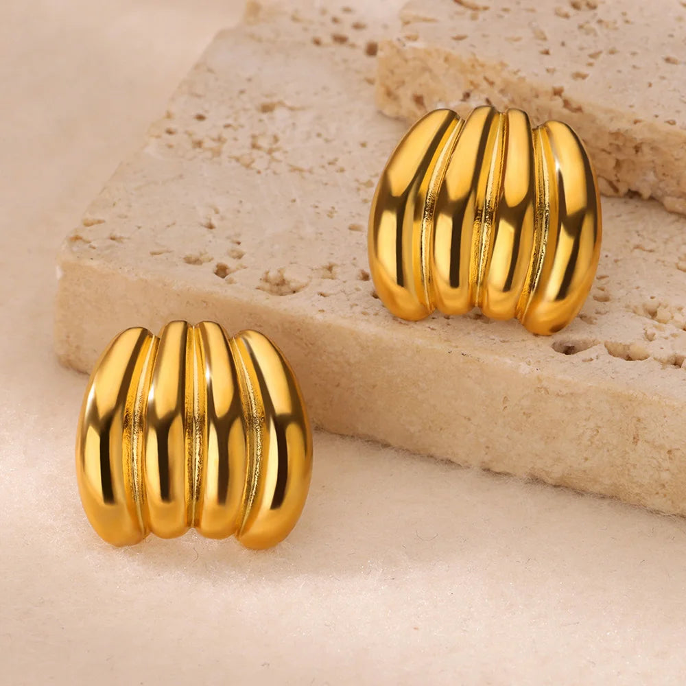 Vintage gestreifte Ohrringe für Damen in Goldfarbe, Edelstahl, geometrische Ohrringe, Statement-Schmuck für Hochzeit und Party, Geschenk 2024