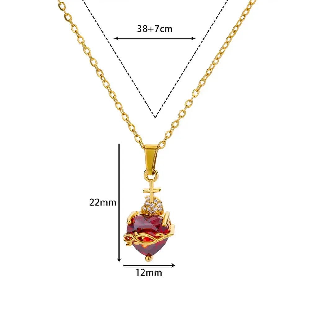 Romantic Wedding Heart Cubic Zirconia Necklace For Women Elegant Cute Gold Color Stainless Steel Necklaces Jewelry Birthday Gift