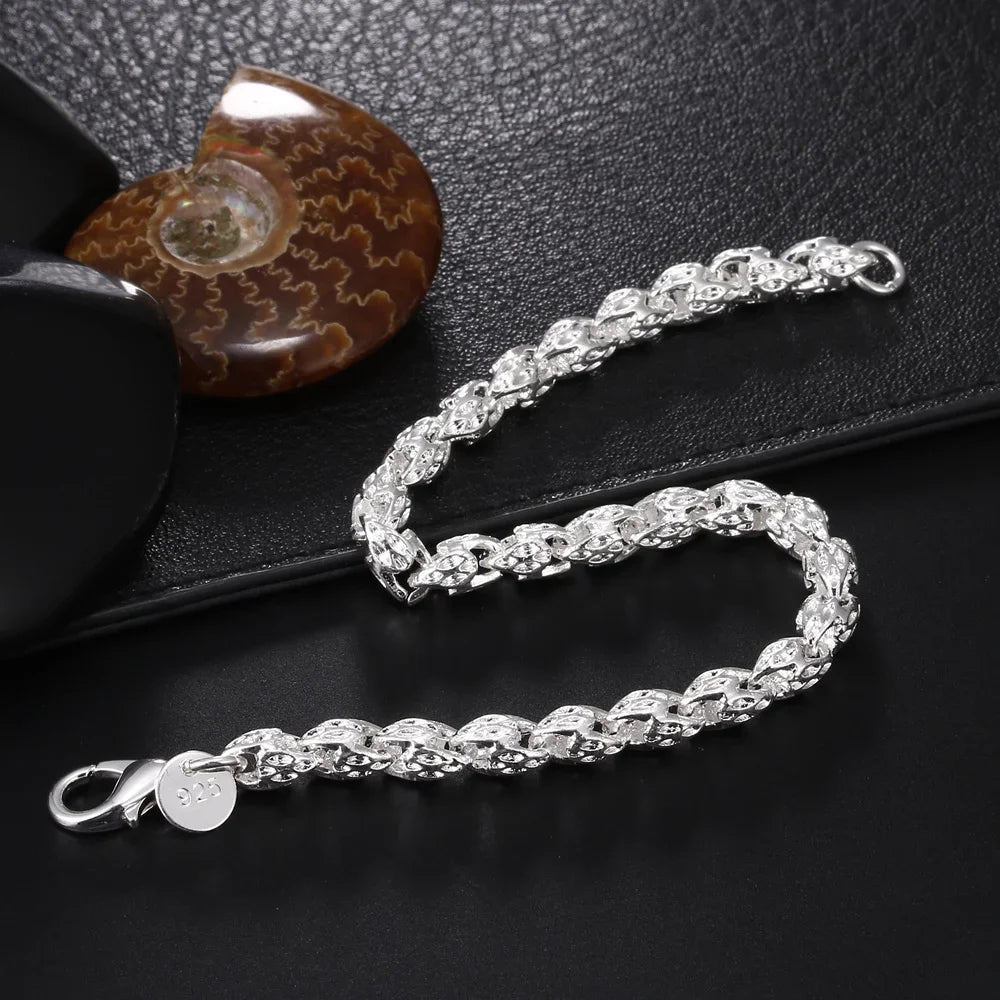 20,32 cm 18K Goldarmband 5MM seitliches Kettenarmband für Frauen Männer Mode Hochzeit Verlobung 925 Sterlingsilber Schmuck Geschenke