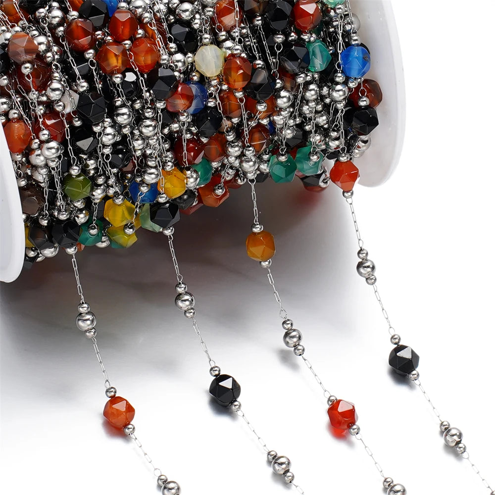1Meter/Los Gemischte Edelstahl Ungleichmäßige Steinperlenketten für handgemachte DIY Halskette Armbänder Schmuckherstellungszubehör