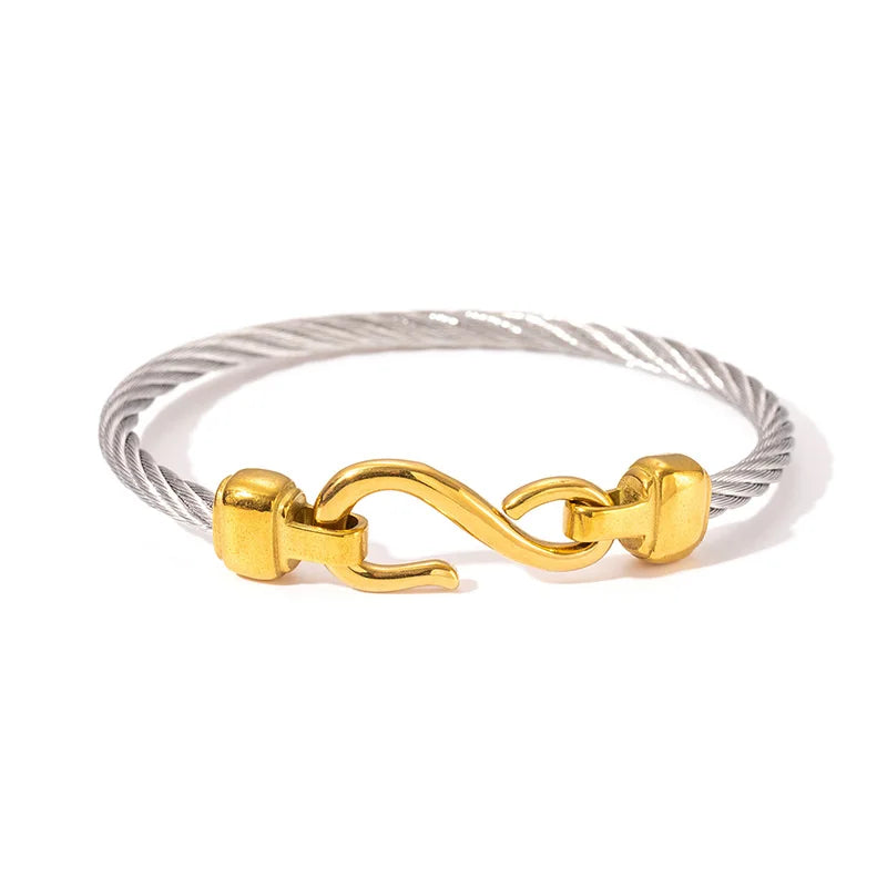 1x Edelstahl vergoldet Armreif Trendiger Retro Hip-Hop Stil Armband Fried Dough Twists Stahldrahtseil Farbfester Armreif