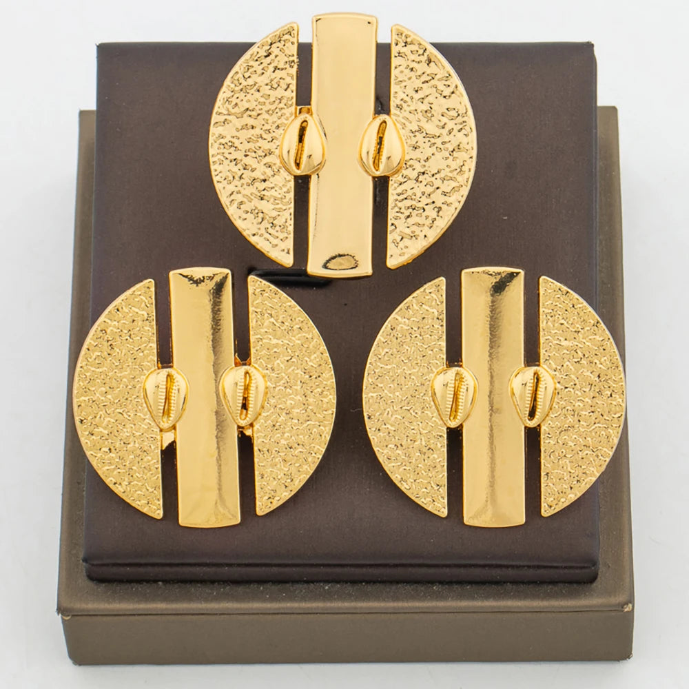Wunderschöne Ohrringe mit Ring-Set für afrikanische Bräute, 18 Karat Goldfarbe, Clip-Ohrringe und Fingerring, elegante Dubai-Schmuck-Accessoires