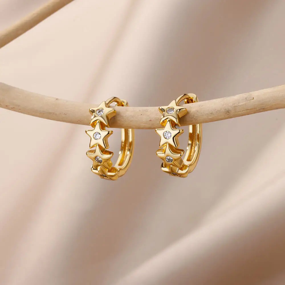 Creolen aus Zirkonia für Damen, Luxuriöse Kristall-Zirkon-Ohrringe in Goldfarben, aus Edelstahl, Schmuck, Hochzeitsfeier-Geschenk