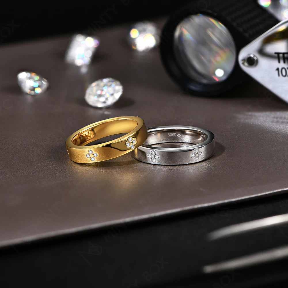 MINTYBOX Clover Moissanite 18k vergoldeter Diamant Ehering für Damen S925 Silber Verlobungsfeier Edelschmuck Geschenk