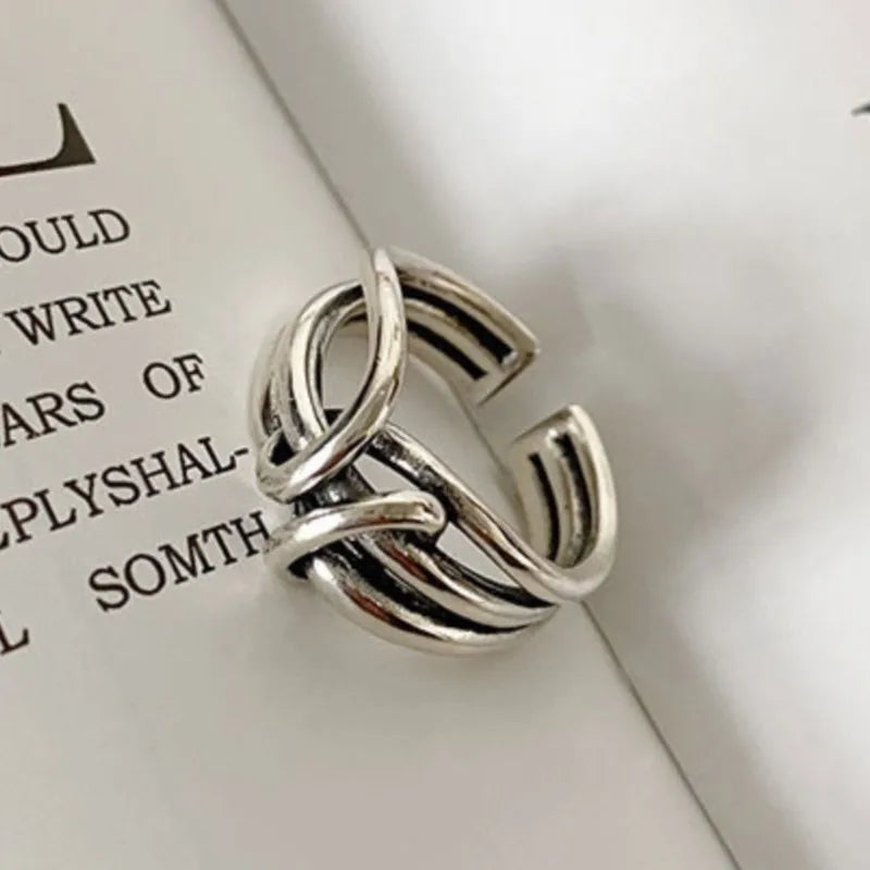 925 Sterling Silber Kette Knoten Ring für Damen Wickel Breiter Band Rock Geometrie Punk Schmuck Geschenk Großhandel Dropshipping