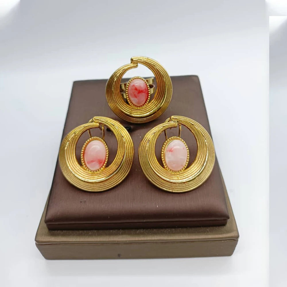 Afrikanisches Schmuckset für Damen Spiralform Neue Mode Lila Stein Ohrringe Fingerring Dubai Indischer Luxus Goldschmuck