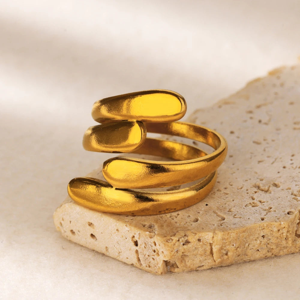 Goldfarbene Edelstahl Geometrische Ringe für Frauen Zirkon Herz Sonne Mond Offener Ring Mode Ästhetischer Schmuck Hochzeitsgeschenk