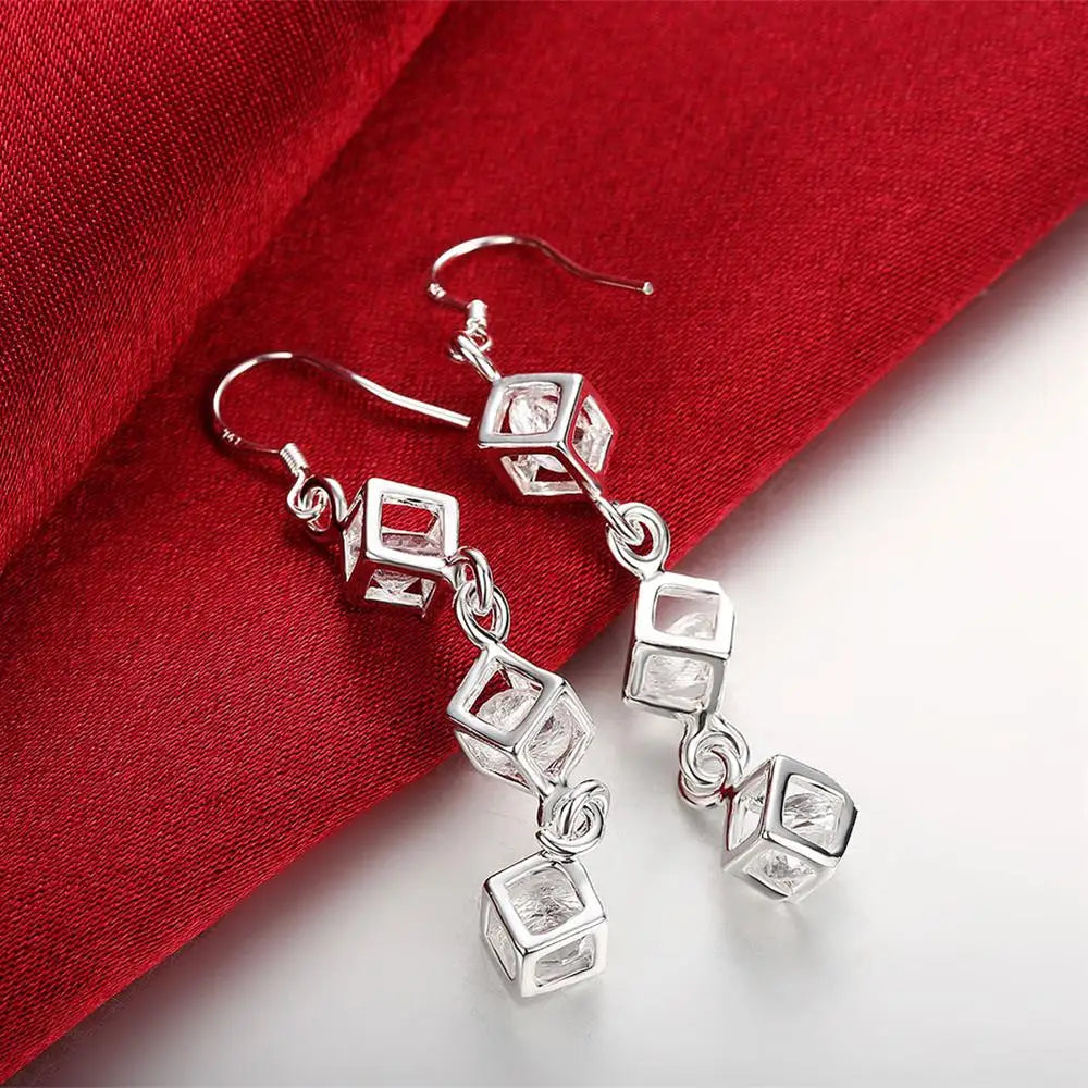 Heiße feine 925 Sterling Silber Kristallgitter Tropfenohrringe für Frauen edle Mode Party Schmuck Trendsetter Weihnachtsgeschenke
