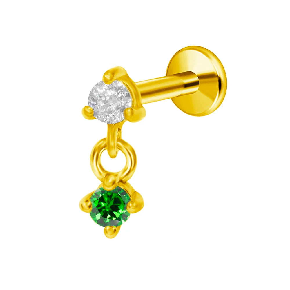 Pendiente de cartílago sin rosca con colgante de luna y estrella de titanio G23 para piercing labret con cono puntiagudo
