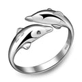 925 Sterling Silber Schmuck Offener Happy Doppel-Delfin-Liebesring für Frauen, Partygeschenk, Verstellbarer Ring, Anillos, Bague