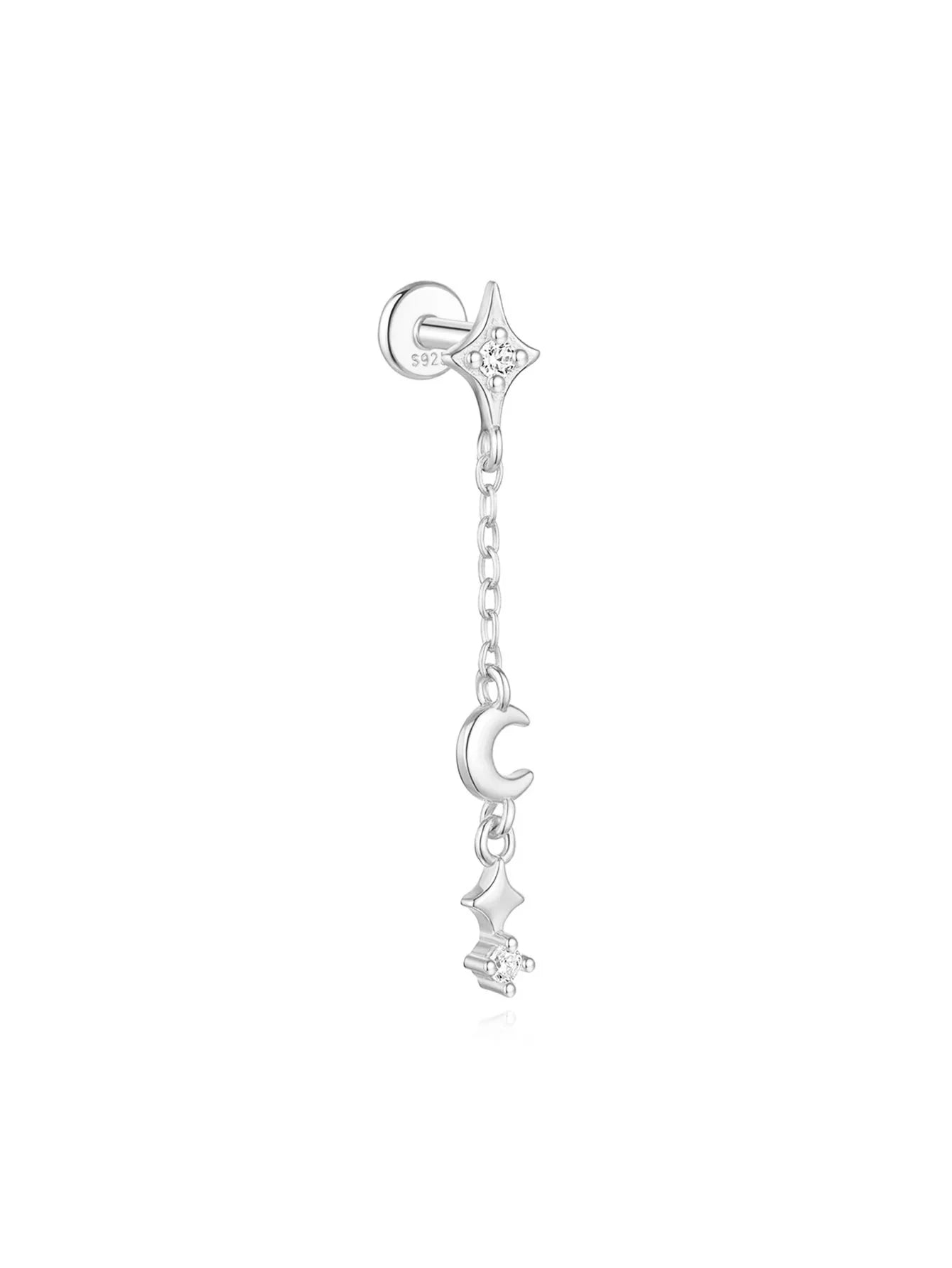 CANNER 1PC Vier-Punkt-Stern Mond Quaste Lotus Knorpel Spirale Piercing 925 Sterlingsilber Ohrstecker Für Frauen Ins Ohrring