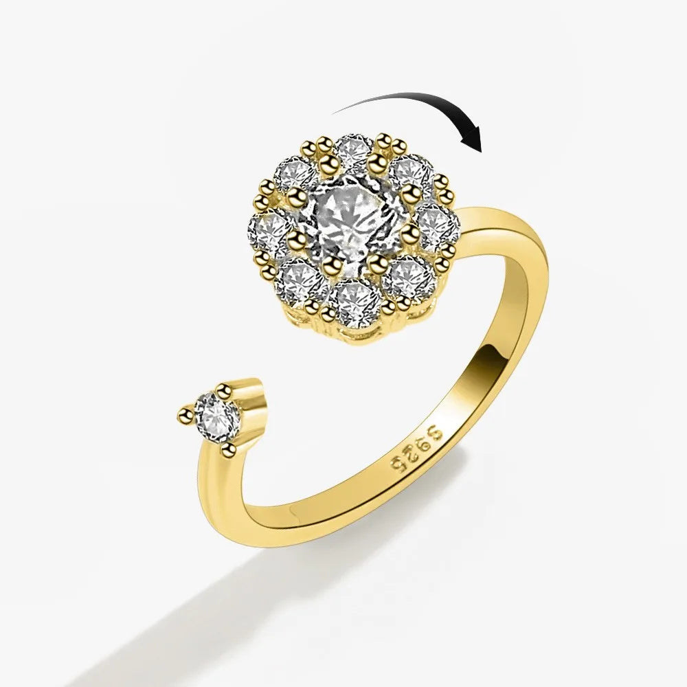 SMJEL Fidget Spinner Ring Anxiety for Women Multiple Crystal Flower Eye Butterfly Animal Ring Rotate Anti Stress Wedding Jewerly