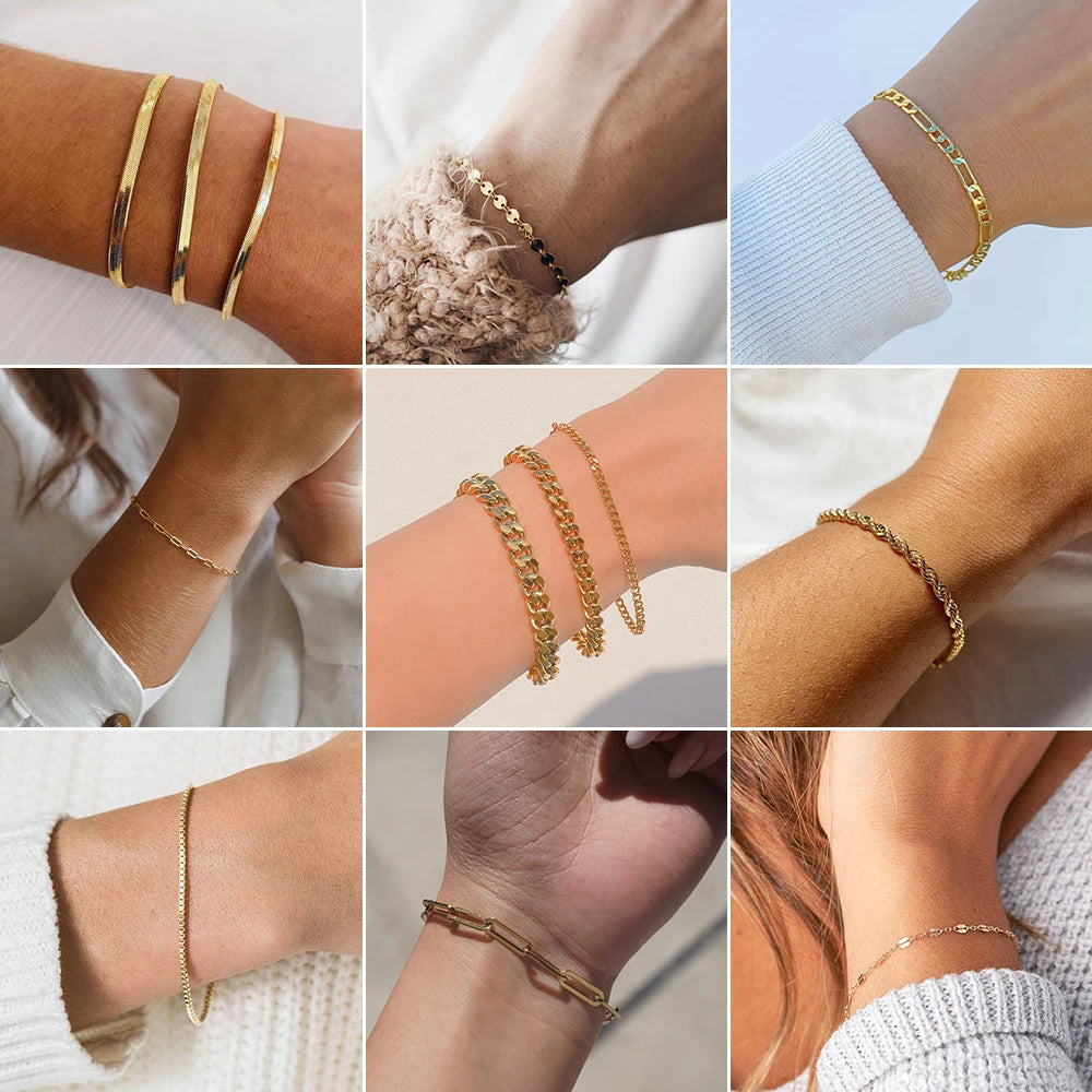 SUNIBI Klassische Schlangenkettenarmbänder für Damen, Trendige Mode, Edelstahl-Kubakettenarmband, Trendige Damengeschenke, Schmuck