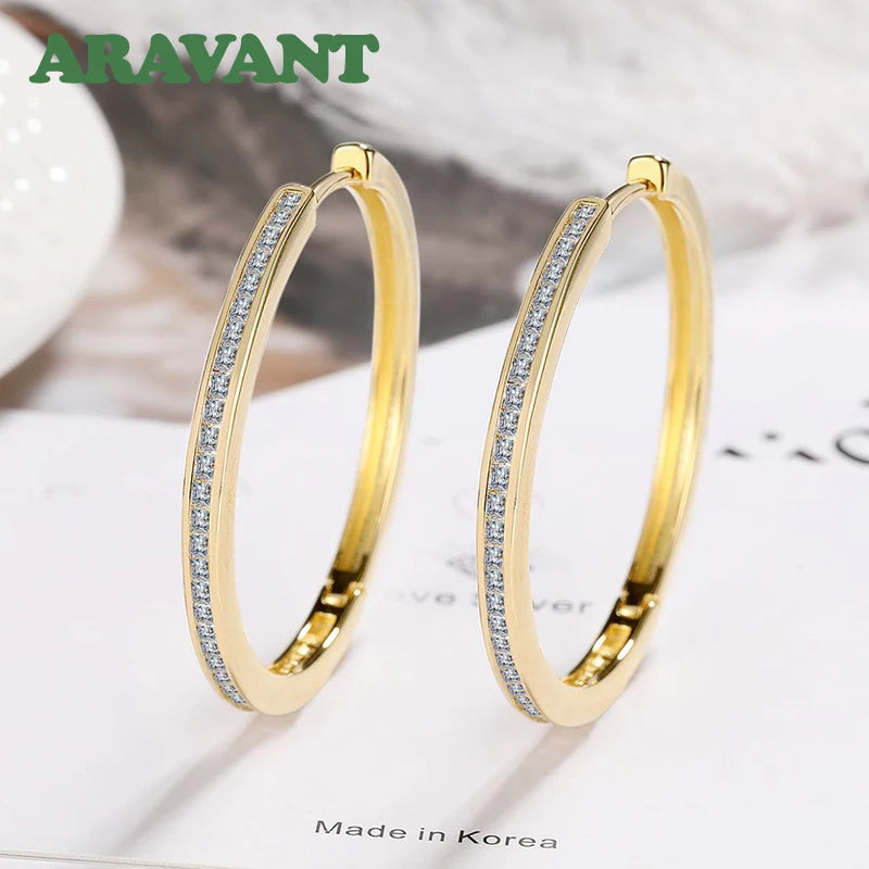 Aravant 925er Sterlingsilber 35MM Zirkon-Creolen für Damen Modeschmuck Geschenk