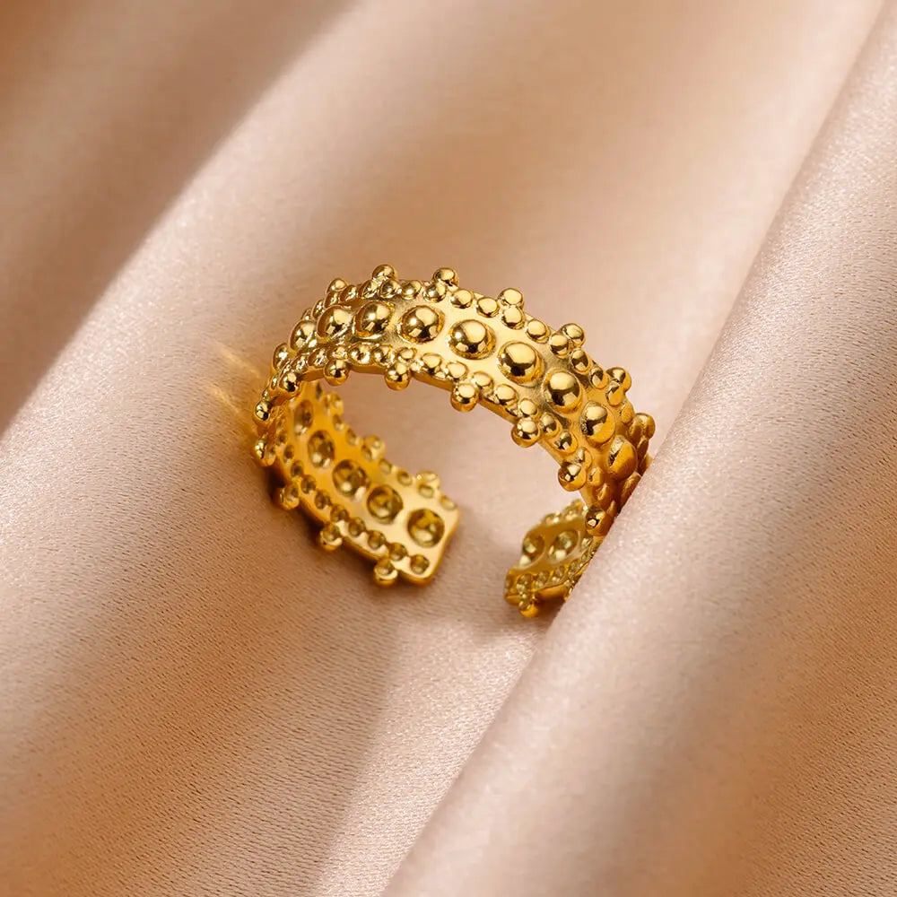 Goldfarbener Edelstahl Mehrschicht-Ringe für Damen, hohler offener Fingerring, Mode Hochzeitsfeier Schmuck Geschenk 2024 Neu