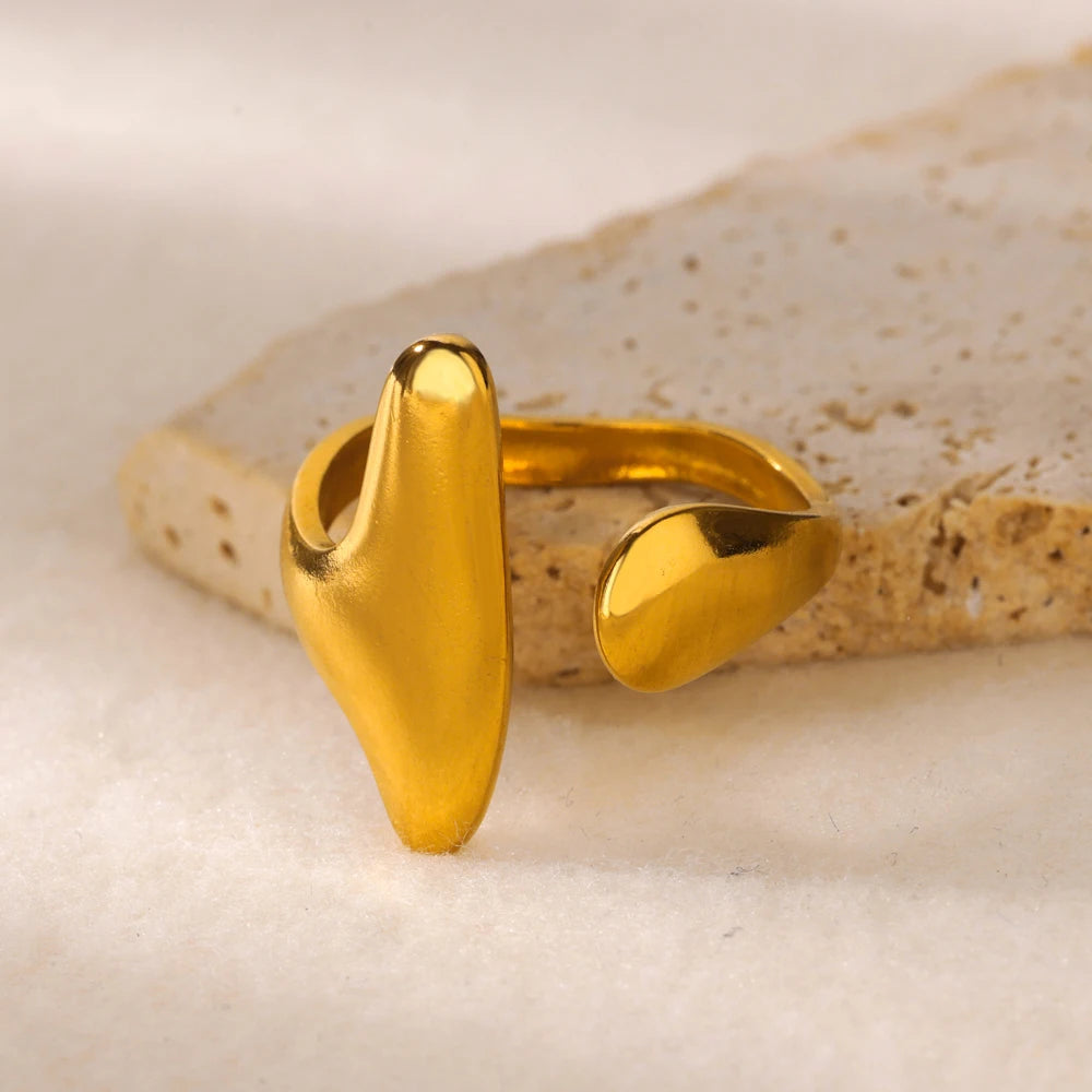Goldfarbene Edelstahl Geometrische Ringe für Frauen Zirkon Herz Sonne Mond Offener Ring Mode Ästhetischer Schmuck Hochzeitsgeschenk