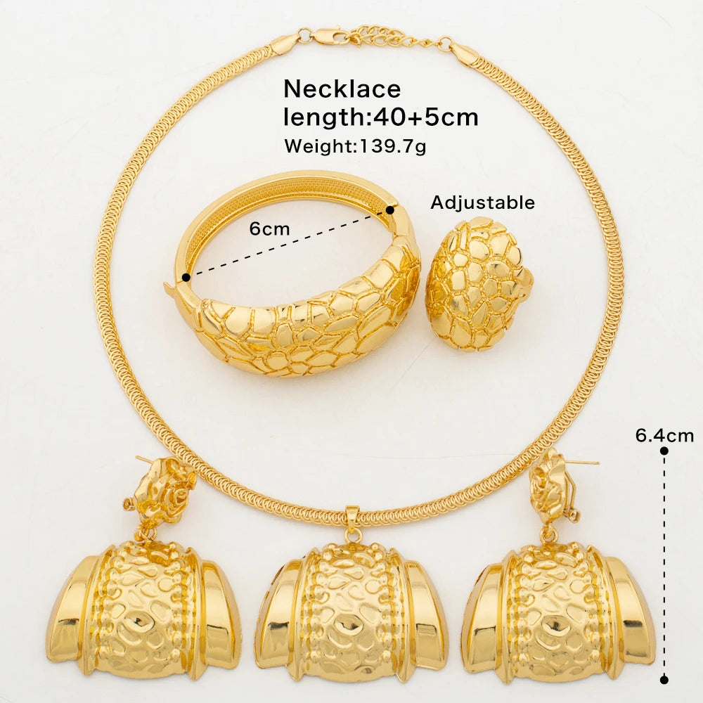 Afrika Halskette Ohrringe Schmuckset für Damen Goldfarben Metall Dubai Große übertriebene Creolen Punk Schmuck Accessoires