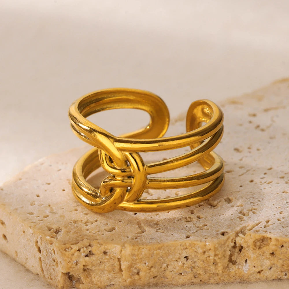 Goldfarbene Edelstahl Geometrische Ringe für Frauen Zirkon Herz Sonne Mond Offener Ring Mode Ästhetischer Schmuck Hochzeitsgeschenk