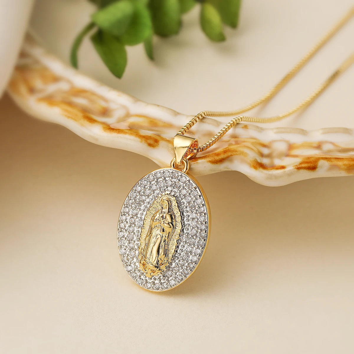 NEWBUY 2025 New Trendy Silver/Gold Mix Color Shiny AAA CZ Inlay Virgin Mary & Priest Pendant Necklaces
