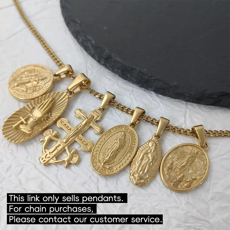 Collar con colgante de oración de la Cruz de San Miguel de la Virgen María, de acero inoxidable dorado, colgantes religiosos, joyería católica para mujeres/hombres