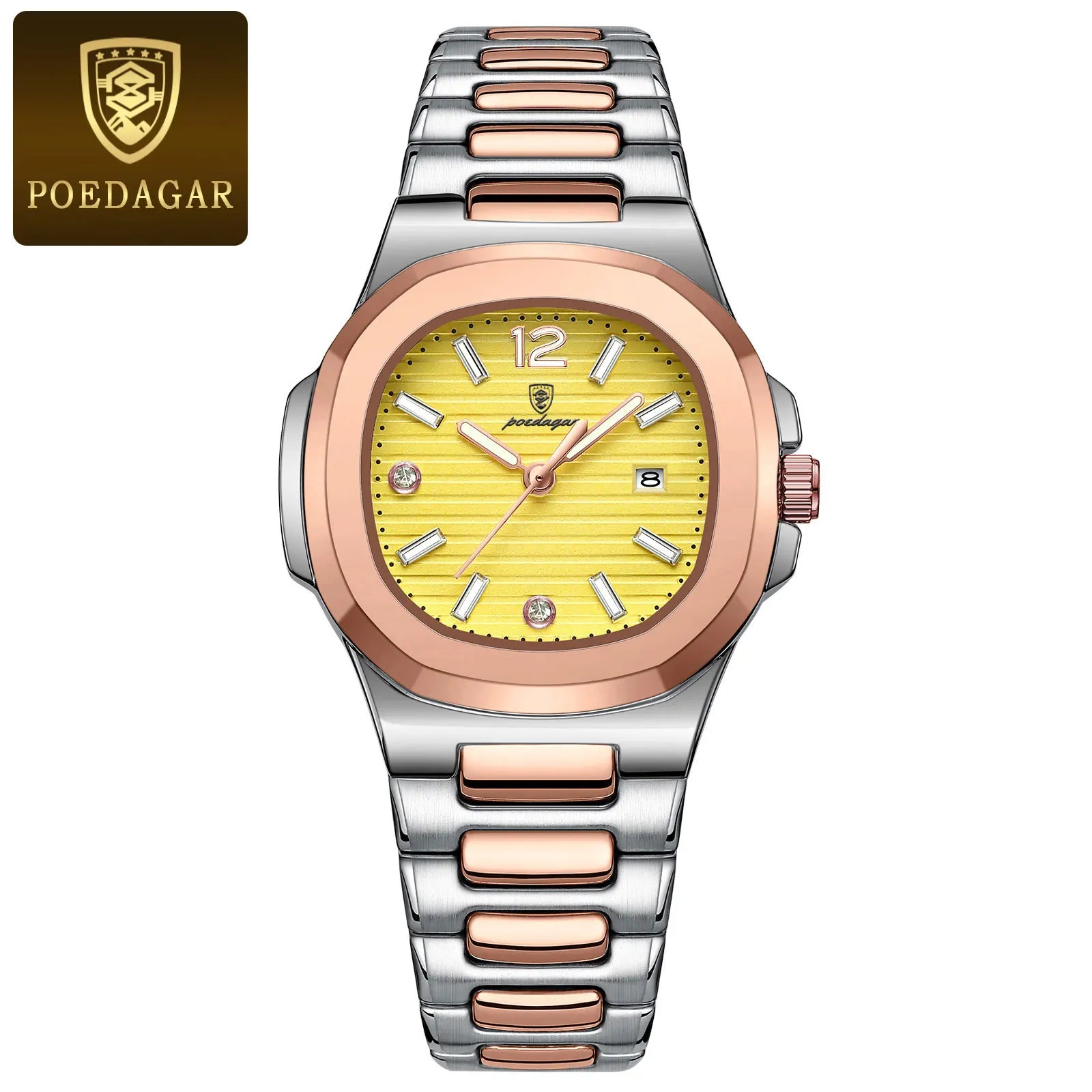 POEDAGAR Reloj de pulsera cuadrado de moda para mujer, luminoso, impermeable, con fecha, de cuarzo de lujo de alta calidad para mujer Reloj