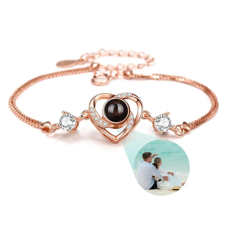 Personalisierte Foto-Armbänder mit Projektion – Armband mit Bild im Inneren, 100 Sprachen „Ich liebe dich“, Edelstahl-Armband