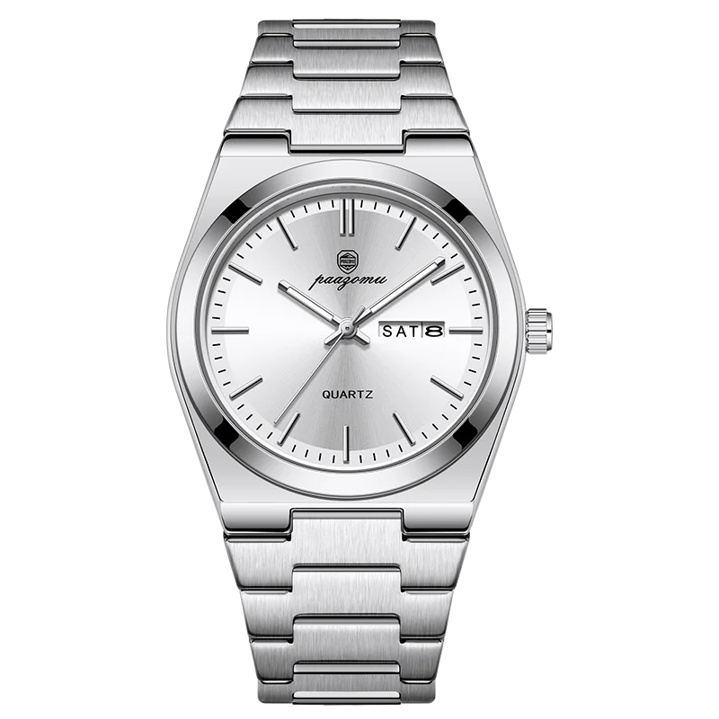 PAAZOMU Reloj de cuarzo de moda para hombre, de acero inoxidable, impermeable, luminoso, cronógrafo, fecha, multifunción para hombre