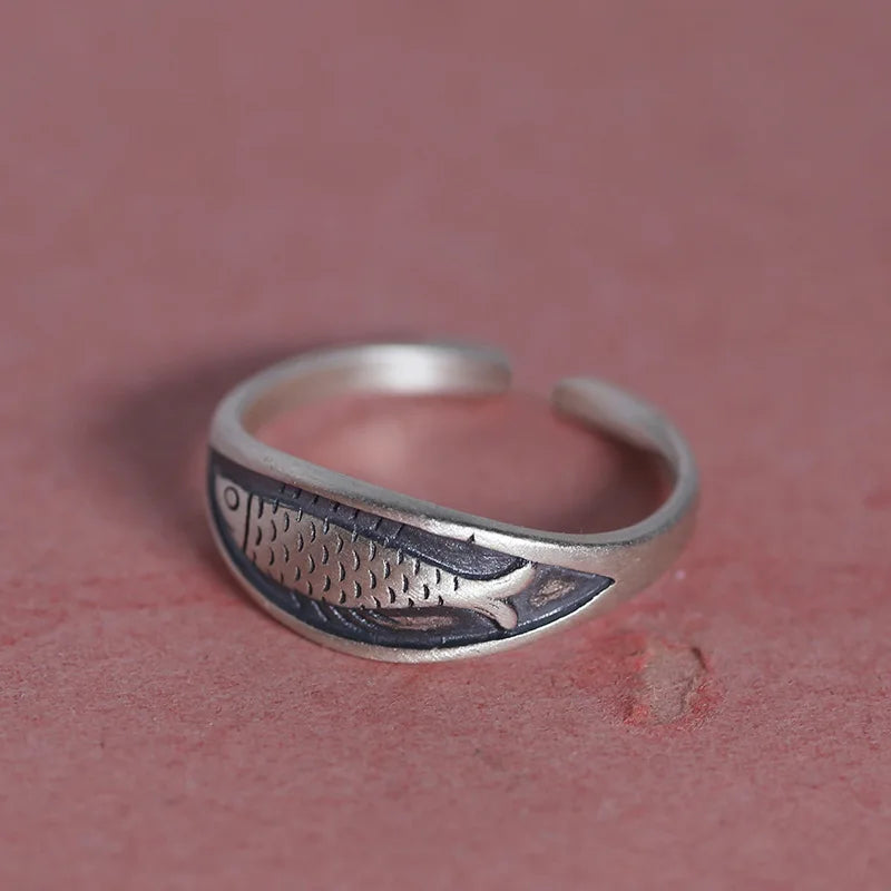 Nuevo en Anillos ajustables de plata esterlina 925 con diseño de pez para mujer, anillos de compromiso para damas, regalos de joyería, joyería femenina, plata 925