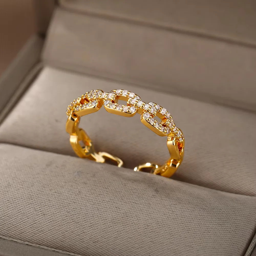 Ringe Goldfarbe Zirkonia Chic Ringe Für Frauen 2025 Punk Elegante Hochzeitsparty Ästhetischer Edelstahlring Schmuck